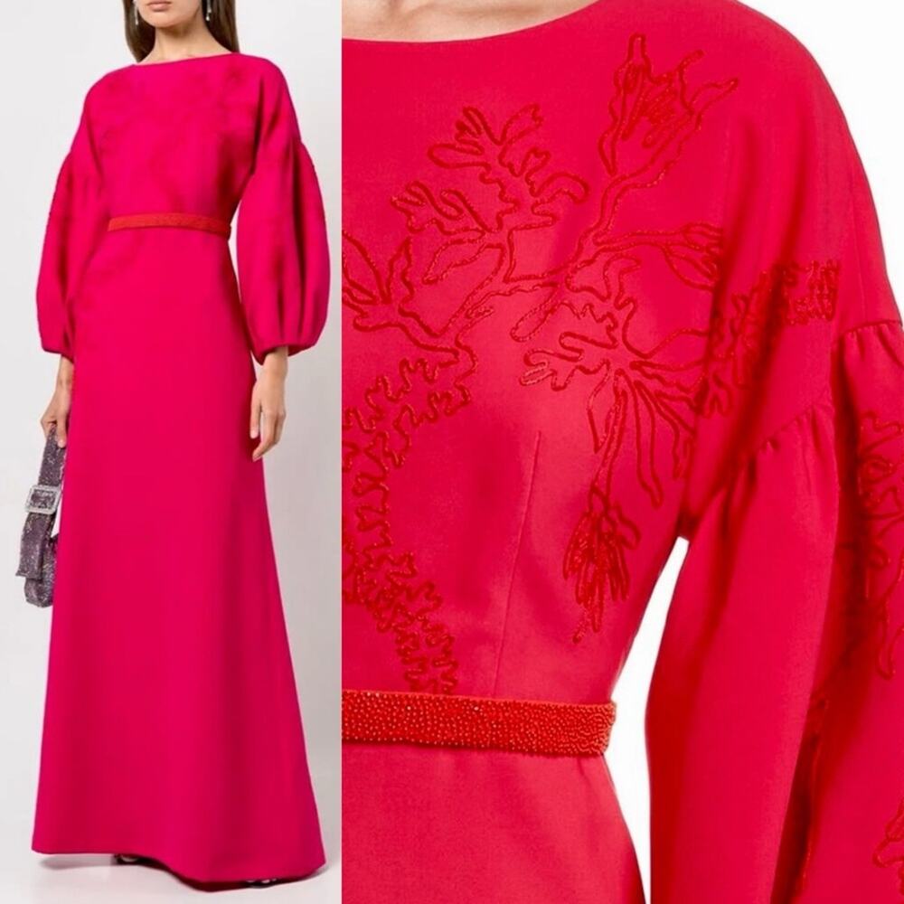 Sachin & Babi Aria Long Sleeve Embroidered Dress Fuchsia Gown Size 2 NEW